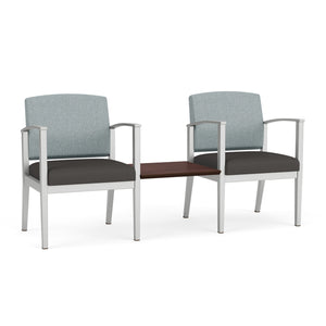 Amherst Steel Collection Reception Seating, 2 Chairs with Connecting Center Table, Healthcare Vinyl Upholstery, FREE SHIPPING