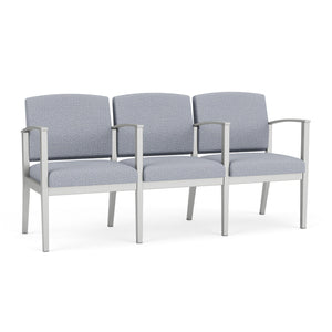 Amherst Steel Collection Reception Seating, 3 Seats with Center Arms, Designer Fabric Upholstery, FREE SHIPPING