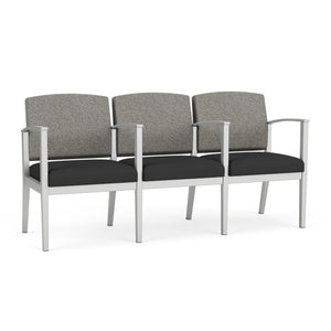 Amherst Steel Collection Reception Seating, 3 Seats with Center Arms, Standard Fabric Upholstery, FREE SHIPPING