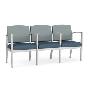 Amherst Steel Collection Reception Seating, 3 Seats with Center Arms, Standard Vinyl Upholstery, FREE SHIPPING