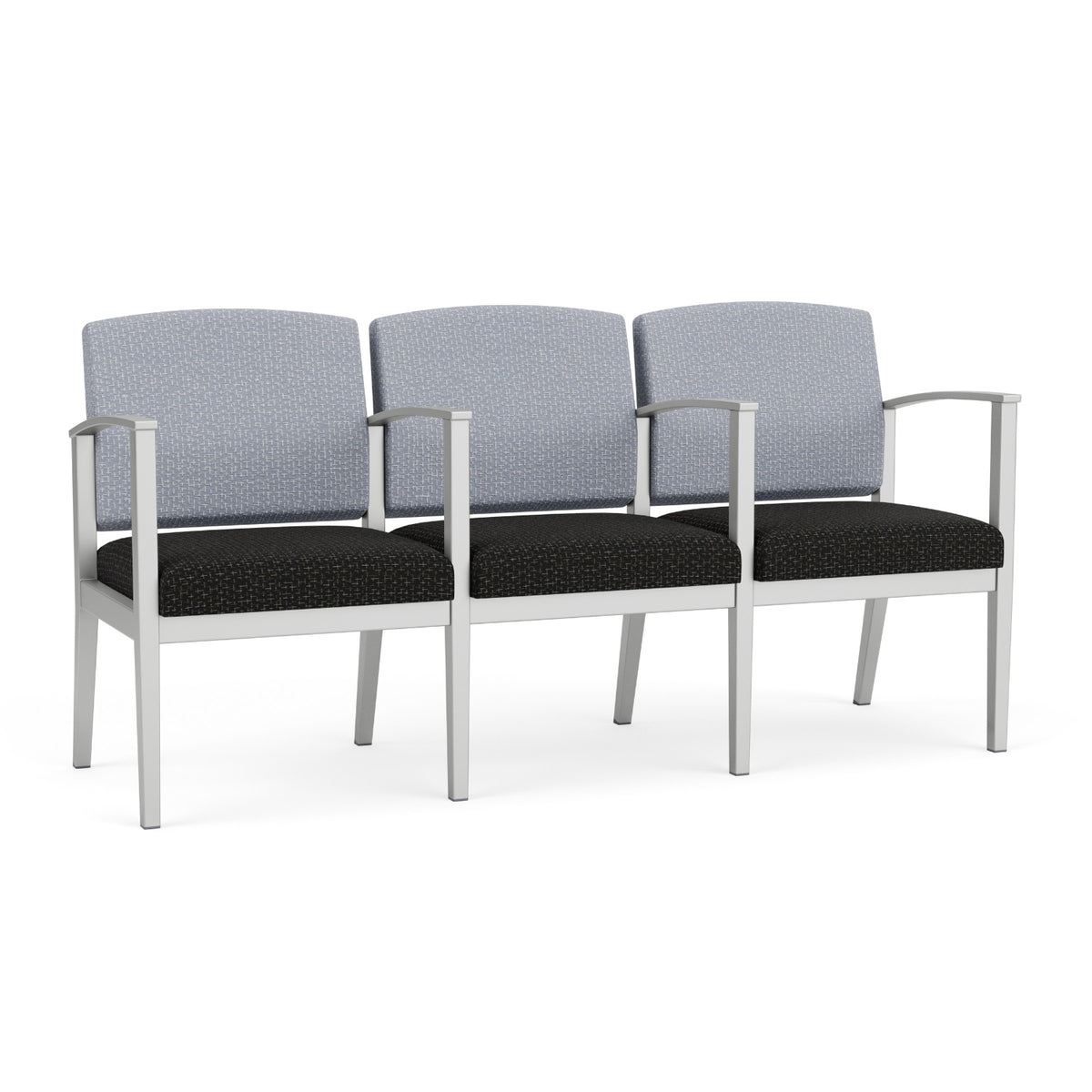 Amherst Steel Collection Reception Seating, 3 Seats with Center Arms, Designer Fabric Upholstery, FREE SHIPPING