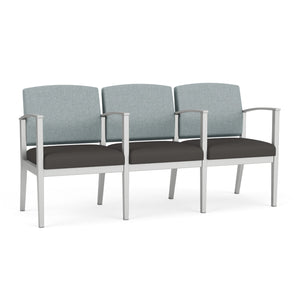 Amherst Steel Collection Reception Seating, 3 Seats with Center Arms, Healthcare Vinyl Upholstery, FREE SHIPPING