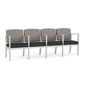 Amherst Steel Collection Reception Seating, 4 Seats with Center Arms, Standard Fabric Upholstery, FREE SHIPPING