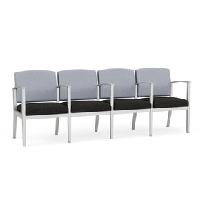 Amherst Steel Collection Reception Seating, 4 Seats with Center Arms, Designer Fabric Upholstery, FREE SHIPPING