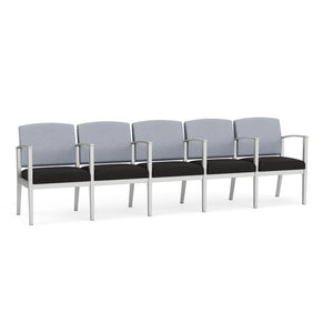 Amherst Steel Collection Reception Seating, 5 Seats with Center Arms, Designer Fabric Upholstery, FREE SHIPPING