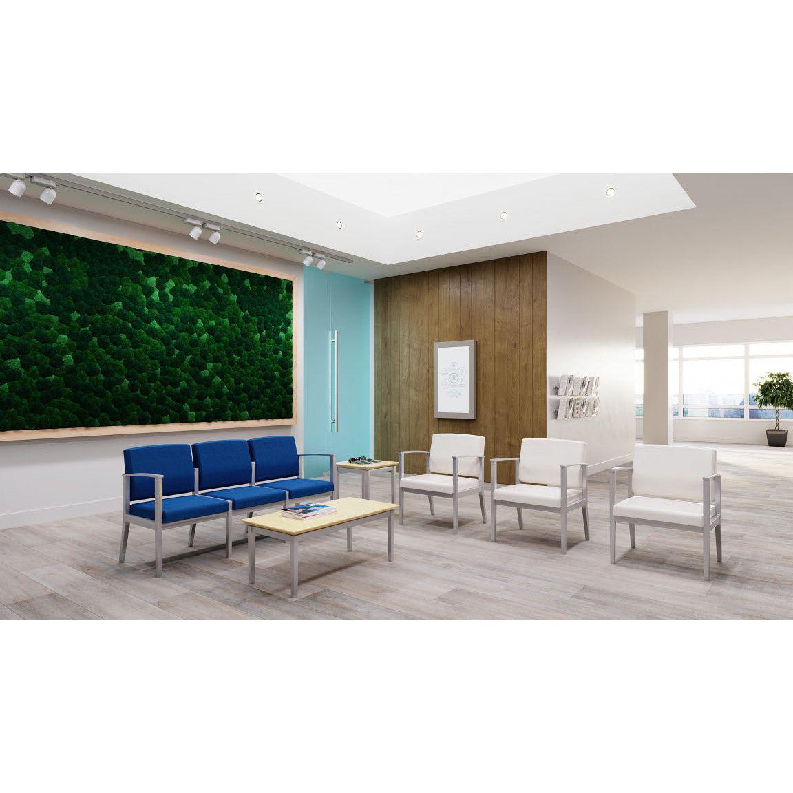 Amherst Steel Collection Reception Seating, 5 Seats with Center Arms, Healthcare Vinyl Upholstery, FREE SHIPPING