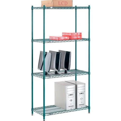 Global Industrial Nexel® 4 Shelf, Chrome Wire Shelving Unit, Starter Set, Poly-Green, 18"W x 36"L x 74"H