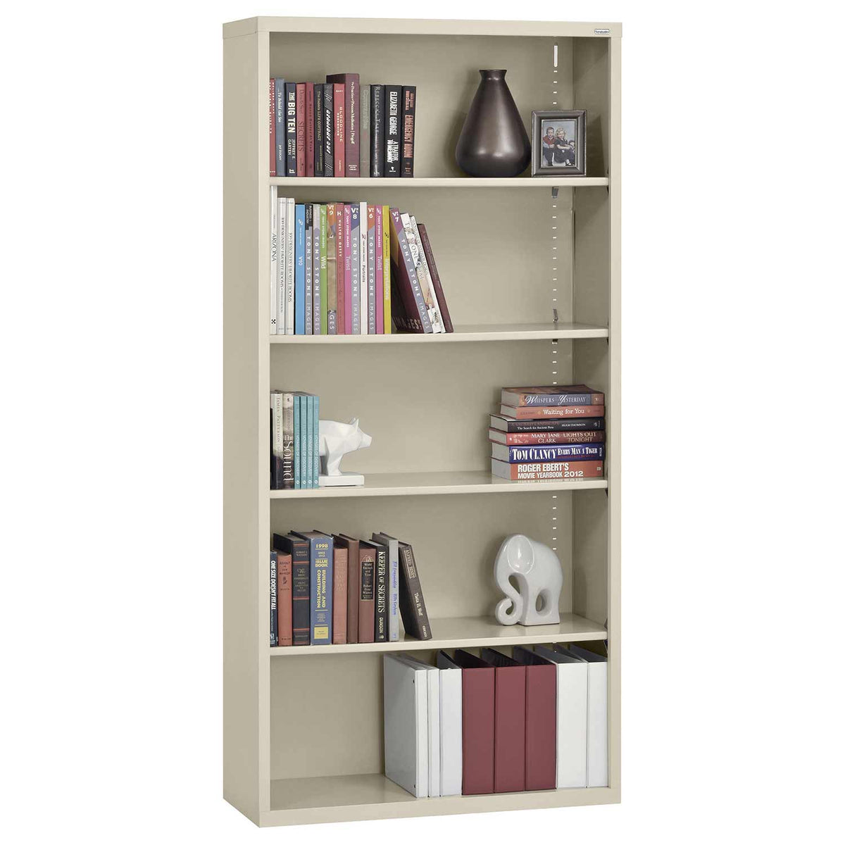 Elite Series Welded Steel 5 Shelf Bookcase, 4 Adjustable Shelves and Bottom Shelf, 36" W x 12" D x 72" H