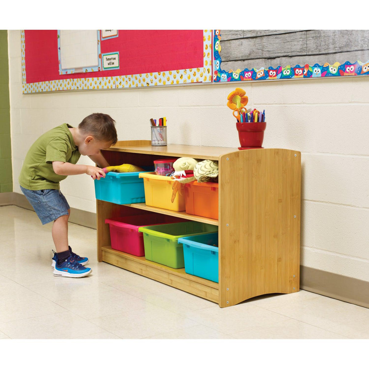 Bamboo Shelving Unit with Vibrant Mixed Tub Combo