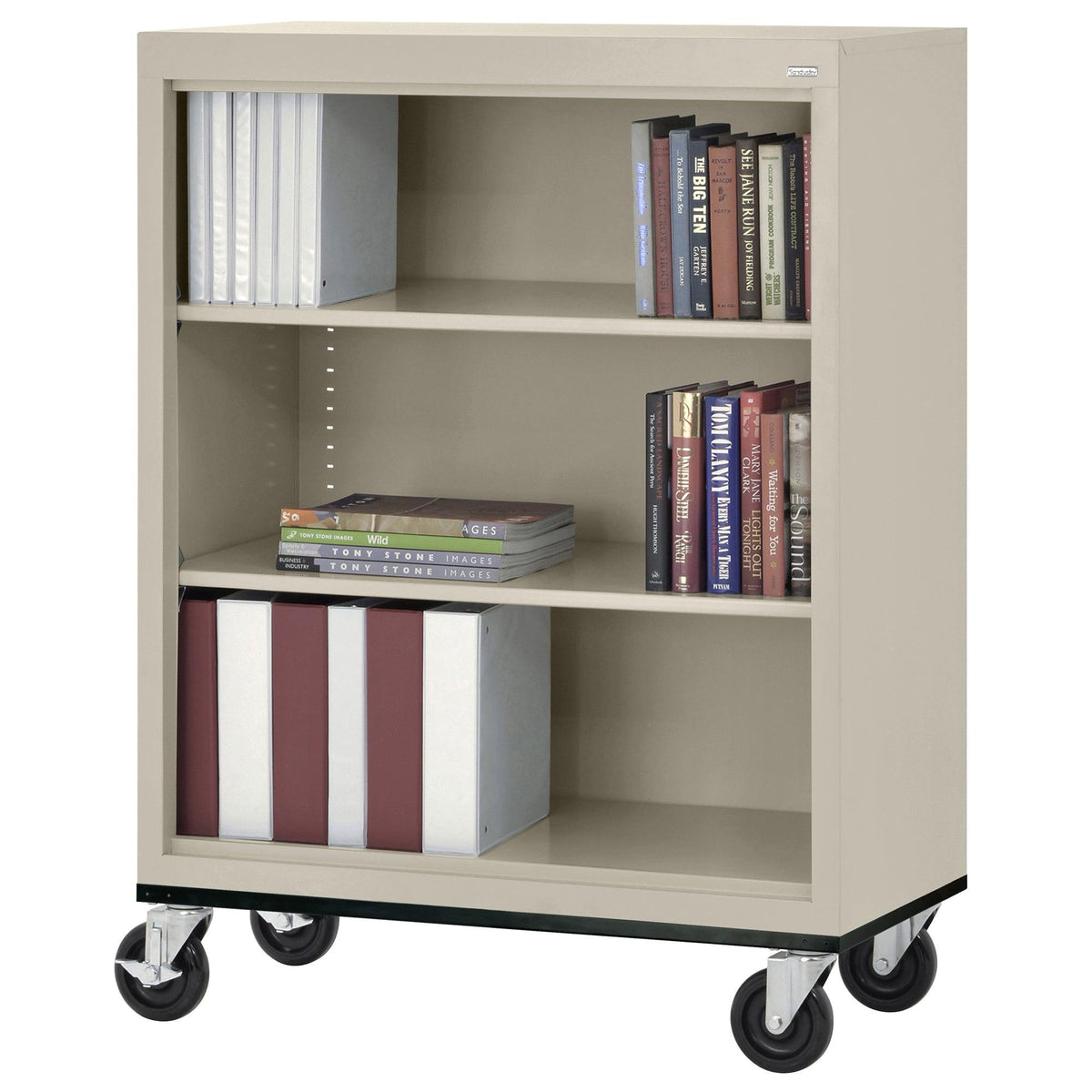 Elite Series Welded Steel Mobile 3-Shelf Mobile Bookcase, 2 Adjustable Shelves and Bottom Shelf, 36" W x 18" D x 42" H