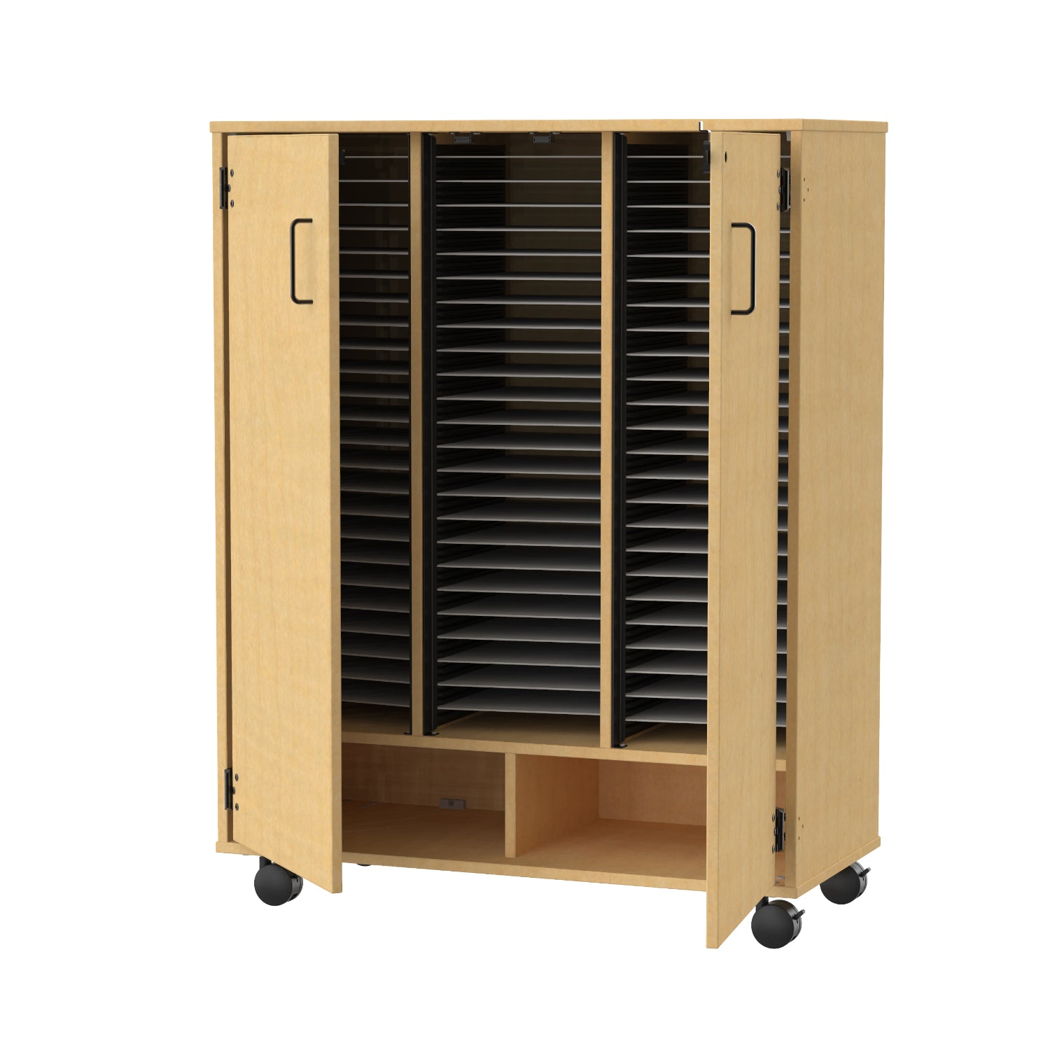 Bandstor™ Mobile 3 Compartment Choral Folio Cabinet, 77 Shelves, Locking Doors
