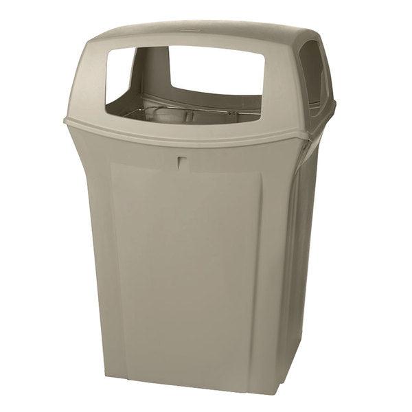 Rubbermaid Ranger Outdoor Fire Safe Waste Container with 4 Openings, 45 Gallon, Beige