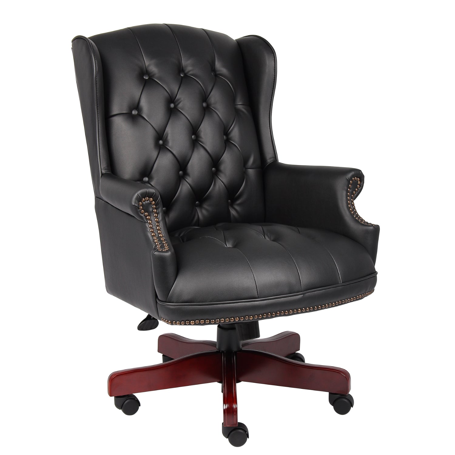 Traditional Wingback Executive Chair with Black Caressoft Vinyl Upholstery