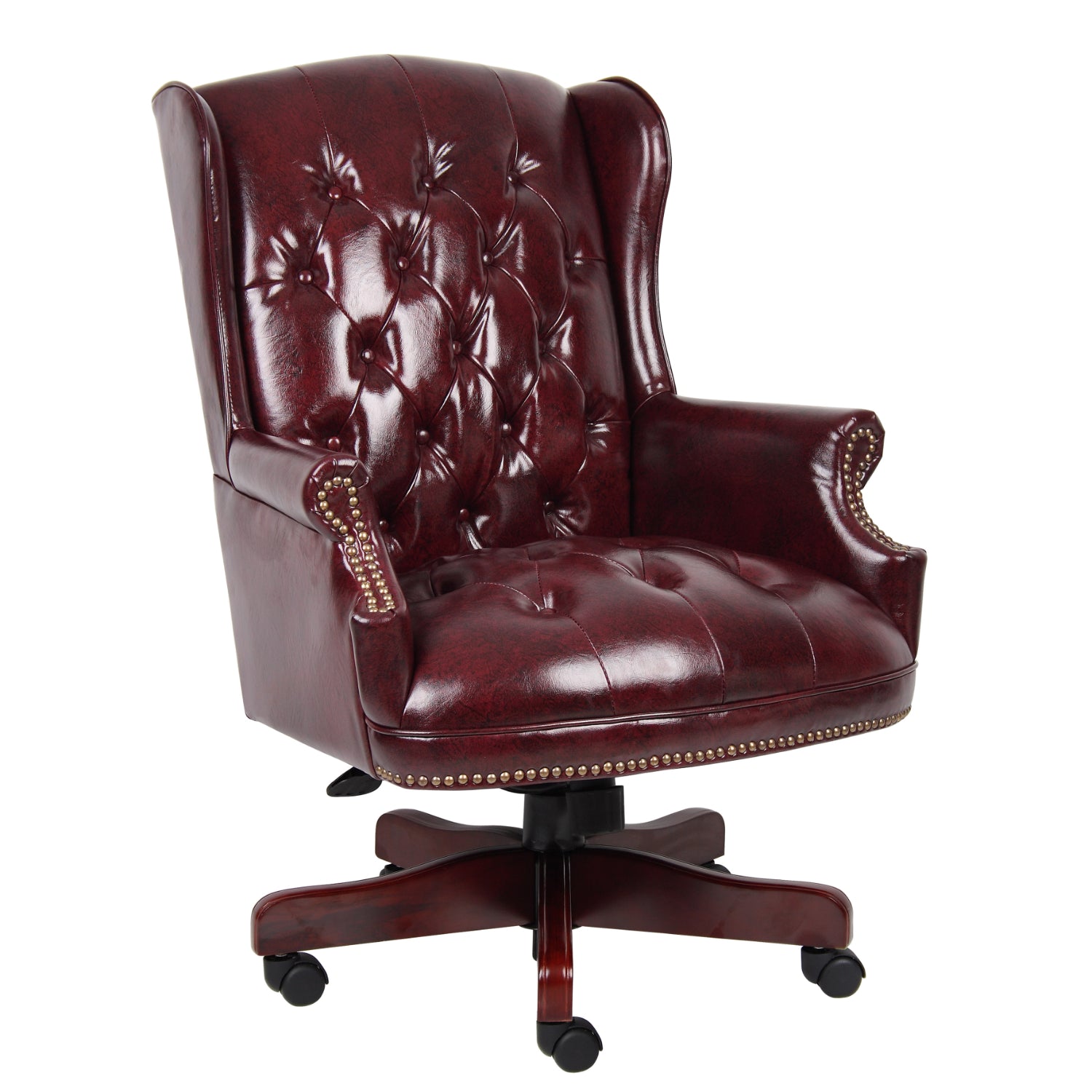 Traditional Wingback Executive Chair with Oxblood Caressoft Vinyl Upholstery