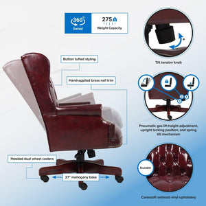 Traditional Wingback Executive Chair with Oxblood Caressoft Vinyl Upholstery