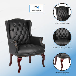 Traditional Wingback Guest Chair with Black Caressoft Vinyl Upholstery