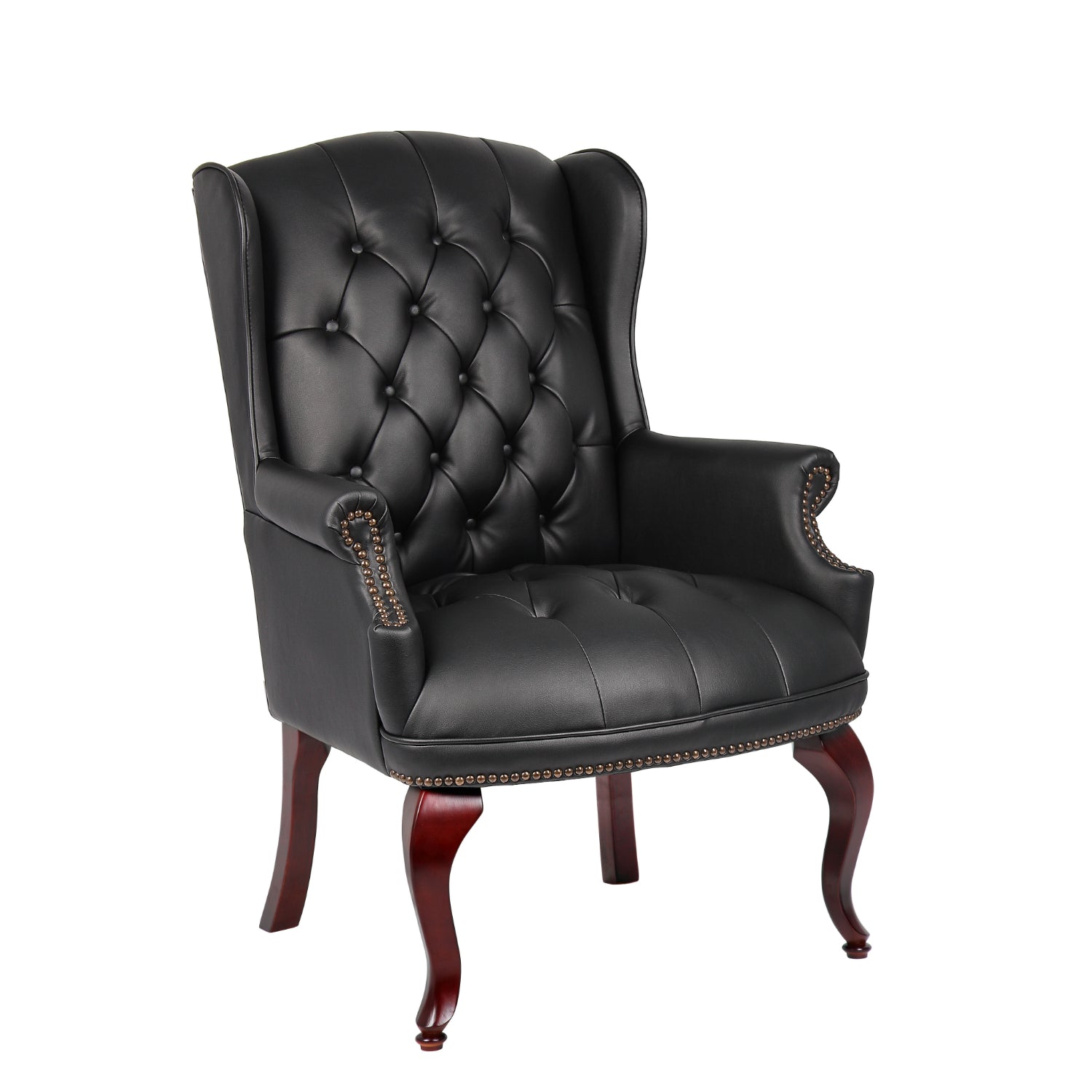 Traditional Wingback Guest Chair with Black Caressoft Vinyl Upholstery