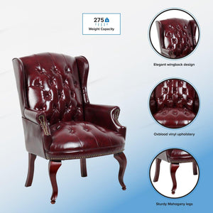 Traditional Wingback Guest Chair with Oxblood Caressoft Vinyl Upholstery