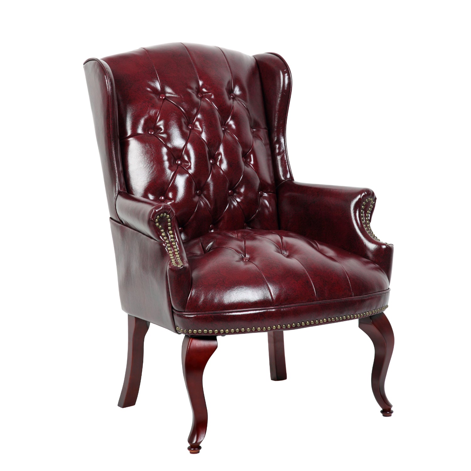 Traditional Wingback Guest Chair with Oxblood Caressoft Vinyl Upholstery