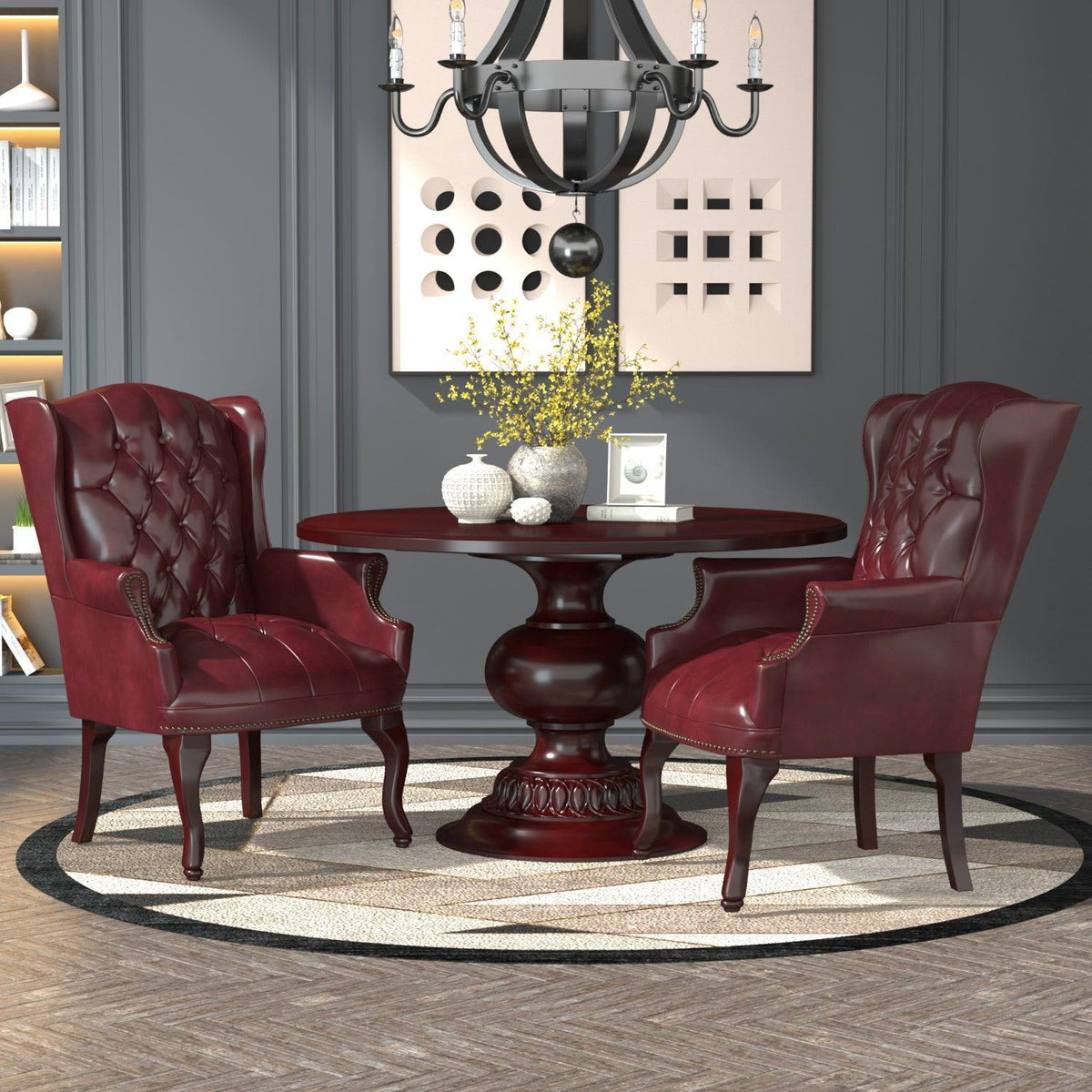 Traditional Wingback Guest Chair with Oxblood Caressoft Vinyl Upholstery