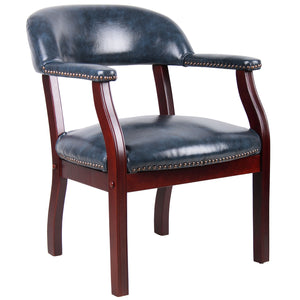 Traditional Captain's Guest Chair with Blue Vinyl Upholstery