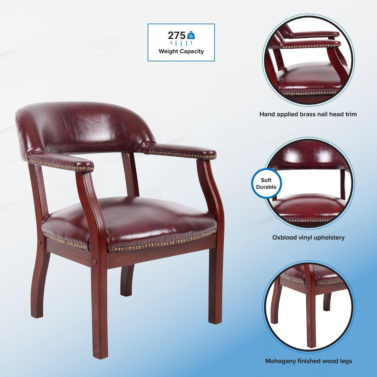 Traditional Captain's Guest Chair with Oxblood Vinyl Upholstery