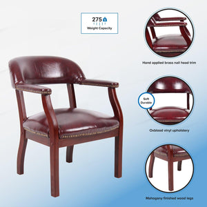 Traditional Captain's Guest Chair with Oxblood Vinyl Upholstery