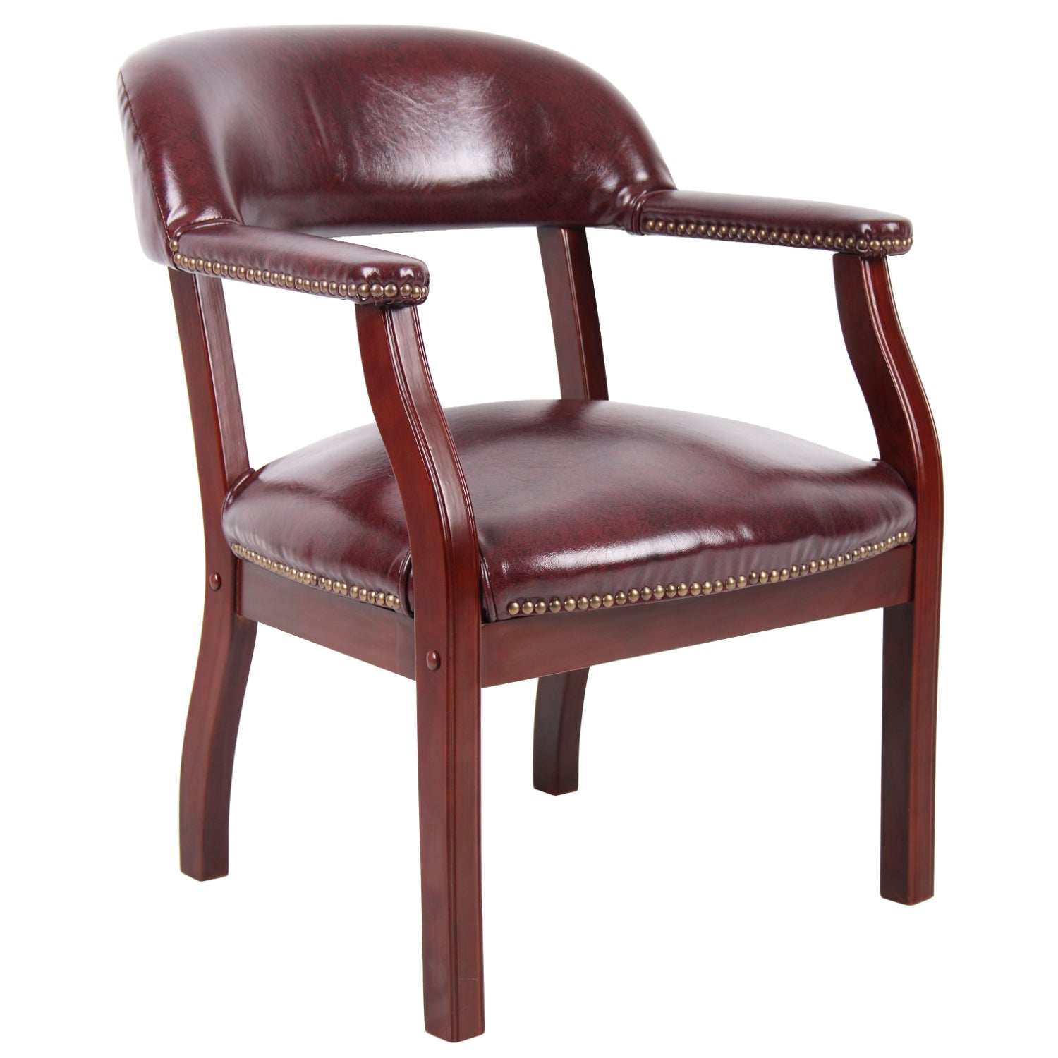 Traditional Captain's Guest Chair with Oxblood Vinyl Upholstery