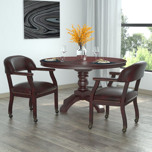 Traditional Captain's Guest Chair with Casters, Oxblood Vinyl Upholstery