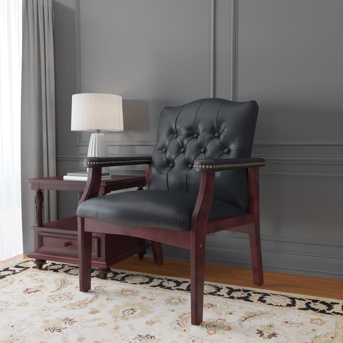 Traditional Guest Arm Chair with Black Caressoft Vinyl Upholstery