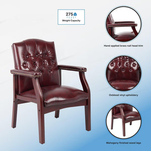 Traditional Guest Arm Chair with Oxblood Vinyl Upholstery