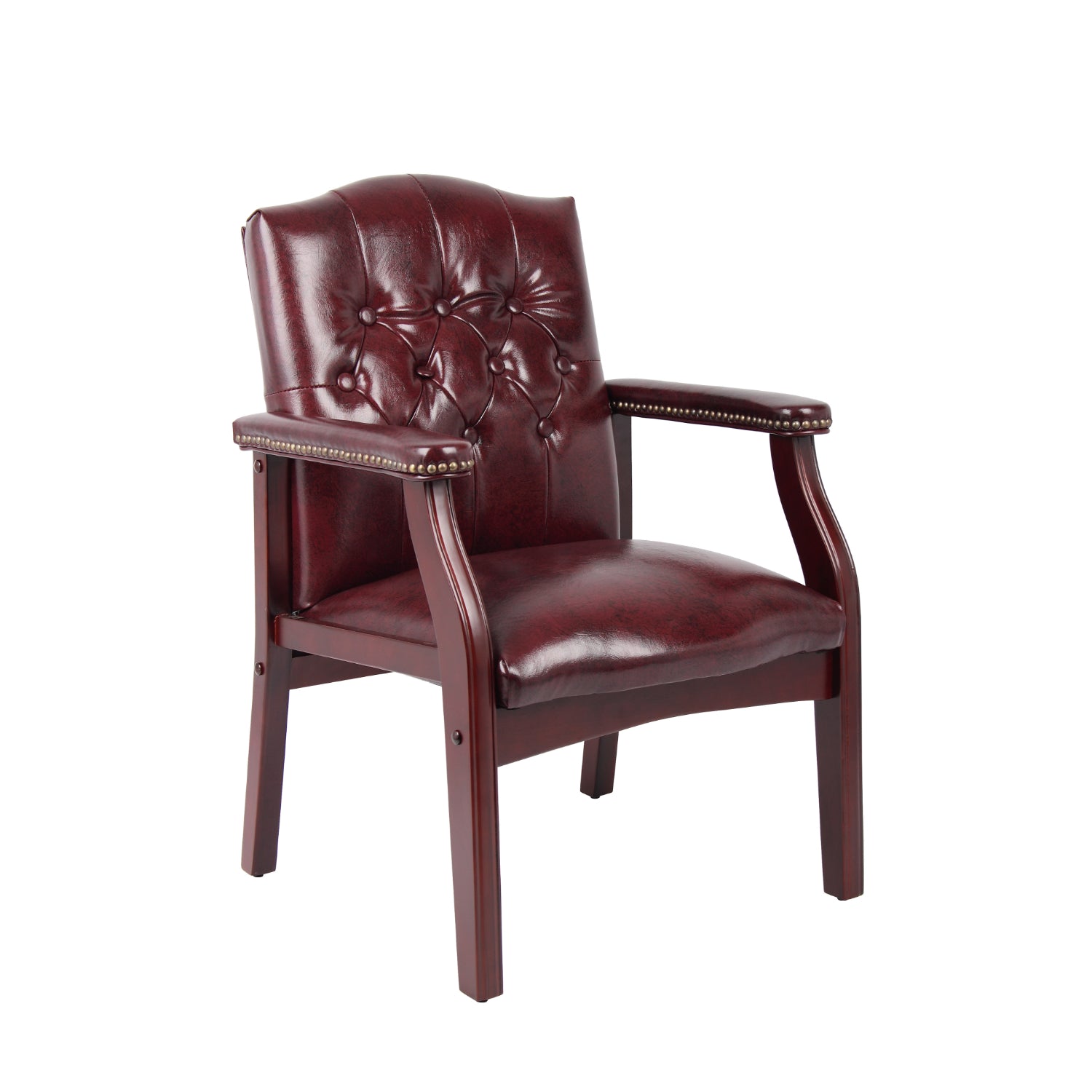 Traditional Guest Arm Chair with Oxblood Vinyl Upholstery