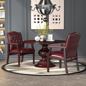 Traditional Guest Arm Chair with Oxblood Vinyl Upholstery