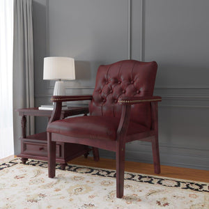 Traditional Guest Arm Chair with Oxblood Vinyl Upholstery
