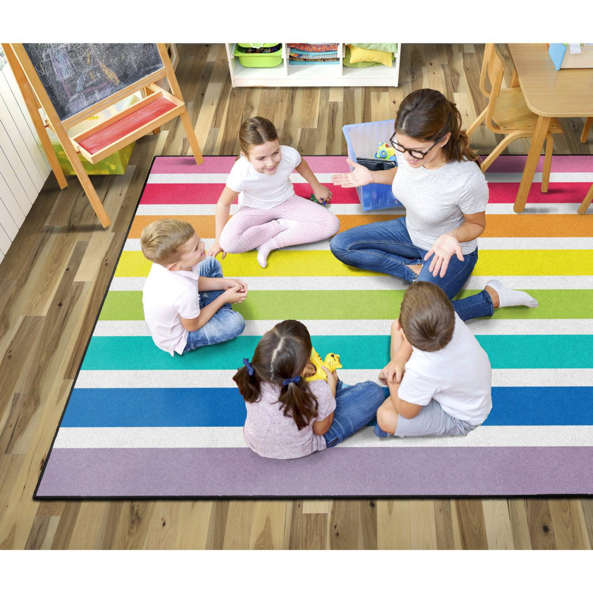 Schoolgirl Style Hello Sunshine Bright Striped Rainbow Rugs
