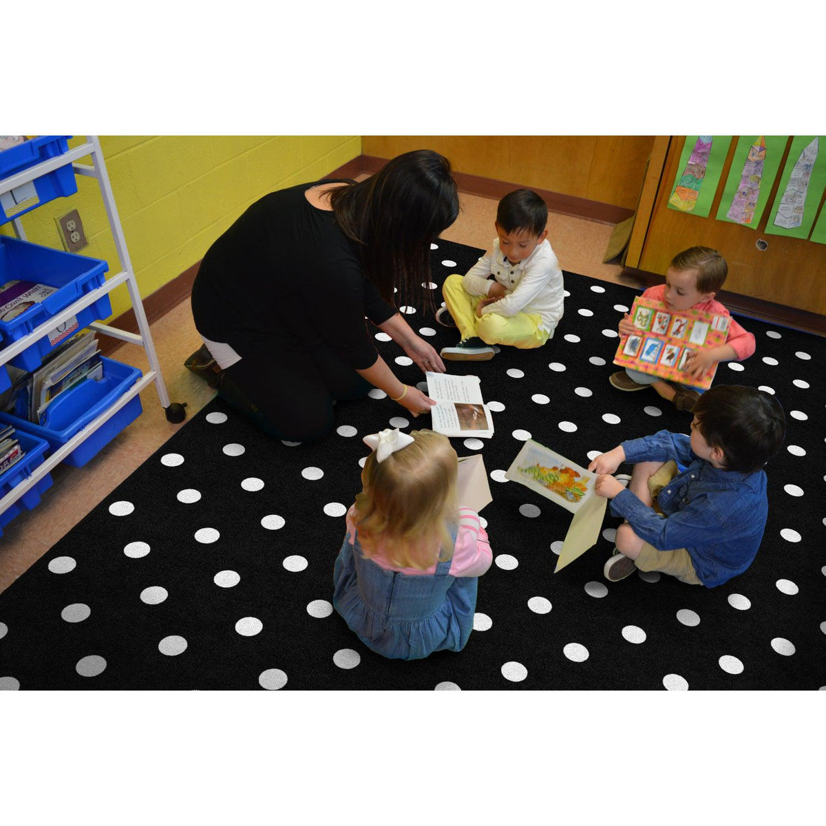 Schoolgirl Style Black, White & Stylish Brights Small Black & White Polka Dots Rugs