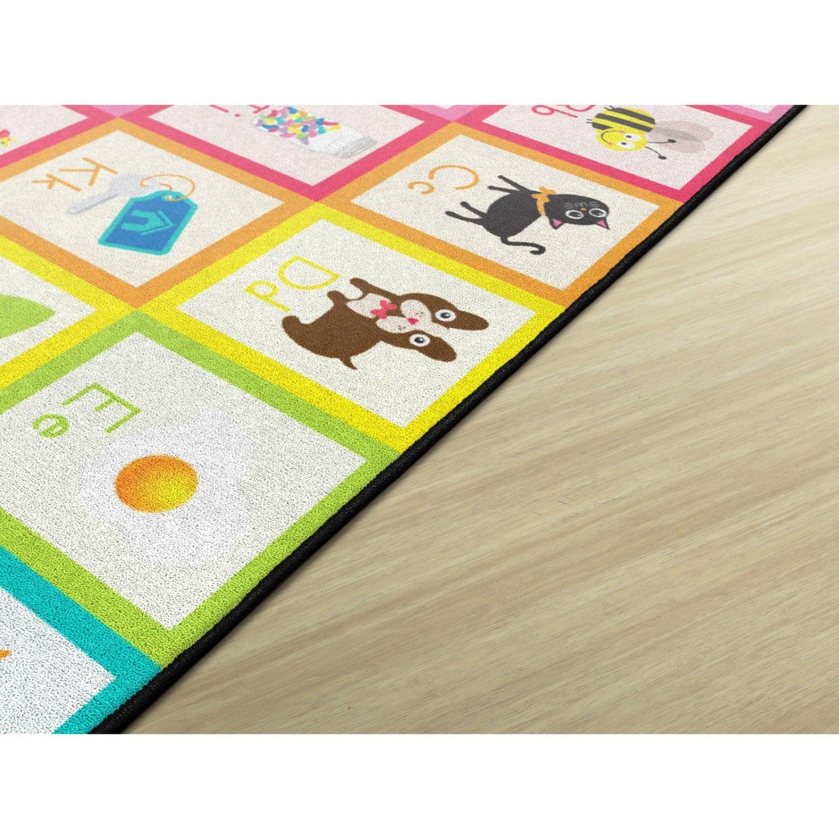 Schoolgirl Style Rainbow Alphabet Cards Solid Square Criss Cross Applesauce Rugs