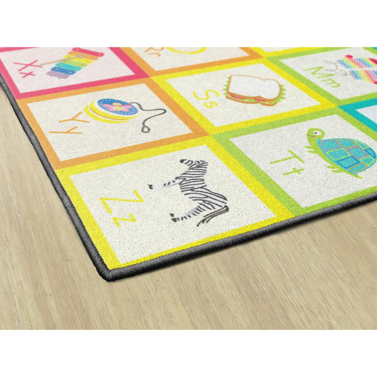 Schoolgirl Style Rainbow Alphabet Cards Solid Square Criss Cross Applesauce Rugs