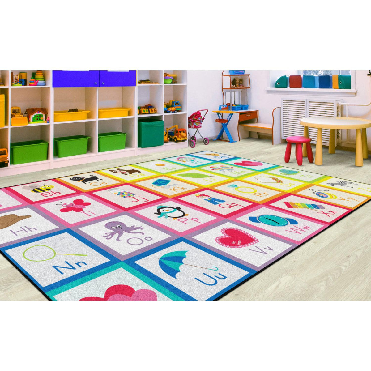 Schoolgirl Style Rainbow Alphabet Cards Solid Square Criss Cross Applesauce Rugs