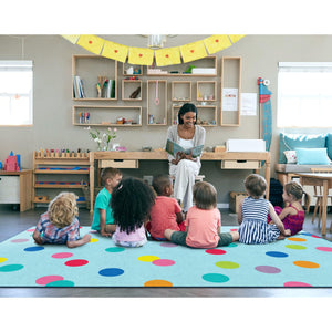 Schoolgirl Style Just Teach Rainbow Polka Dots On Blue Rugs