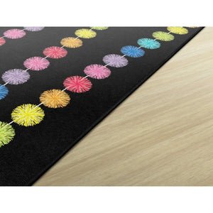 Schoolgirl Style Rainbow Poms On Black Rugs