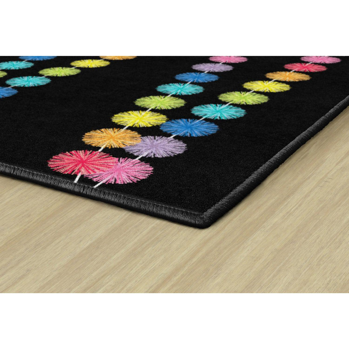 Schoolgirl Style Rainbow Poms On Black Rugs