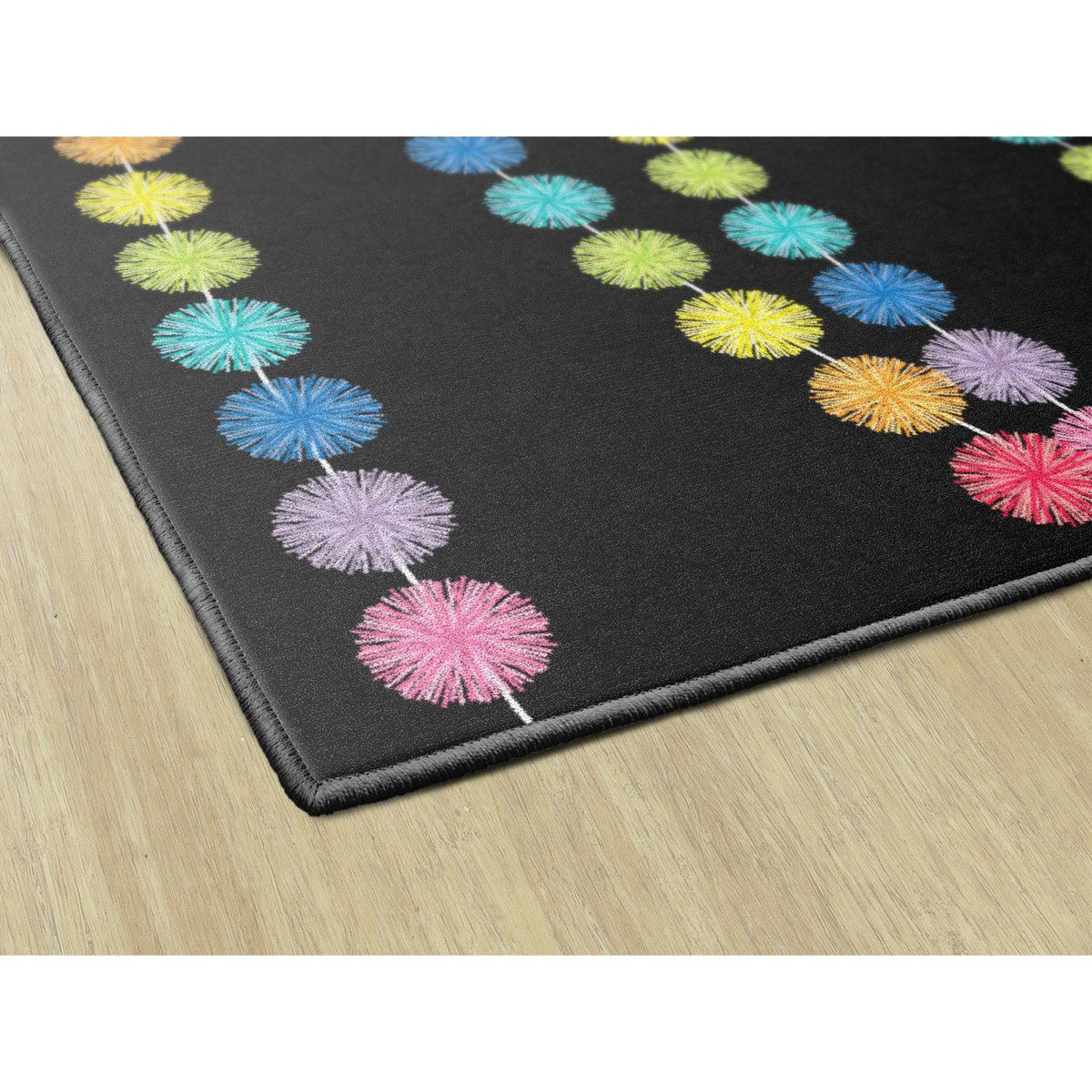 Schoolgirl Style Rainbow Poms On Black Rugs