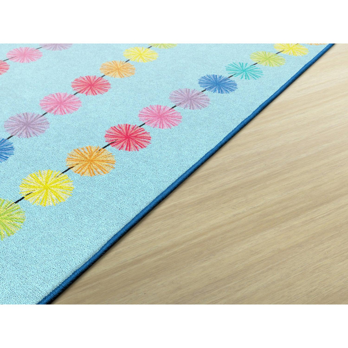 Schoolgirl Style Rainbow Poms On Blue Rugs