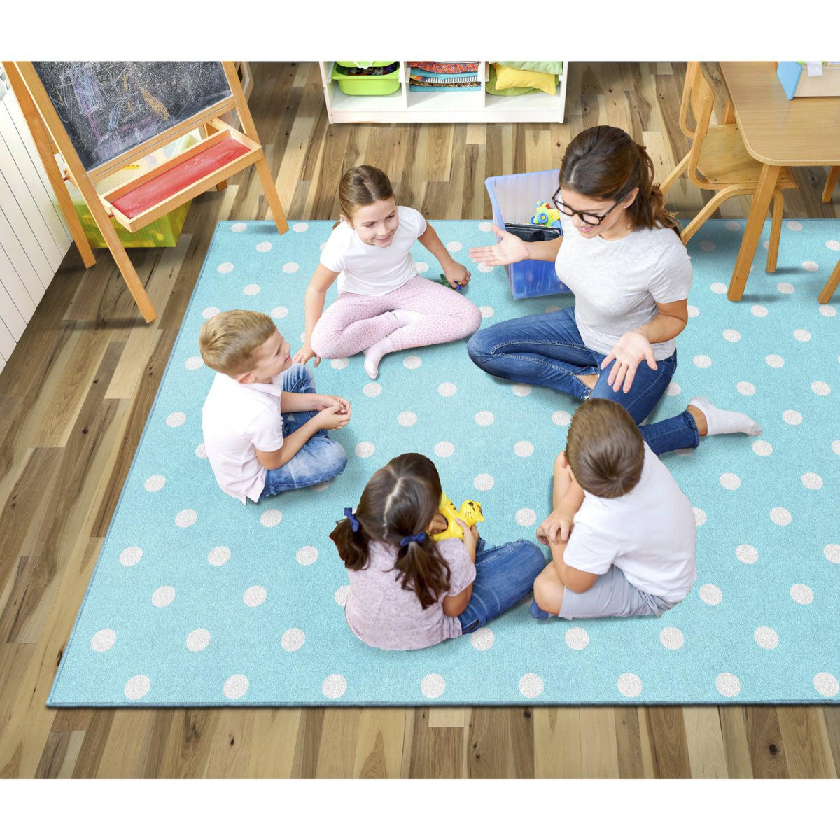 Schoolgirl Style Hello Sunshine Small Polka Dots On Blue Rugs