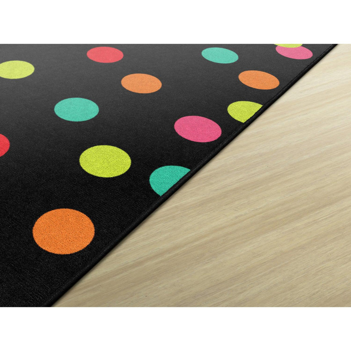 Schoolgirl Style Black, White & Stylish Brights Polka Dots On Black Rugs