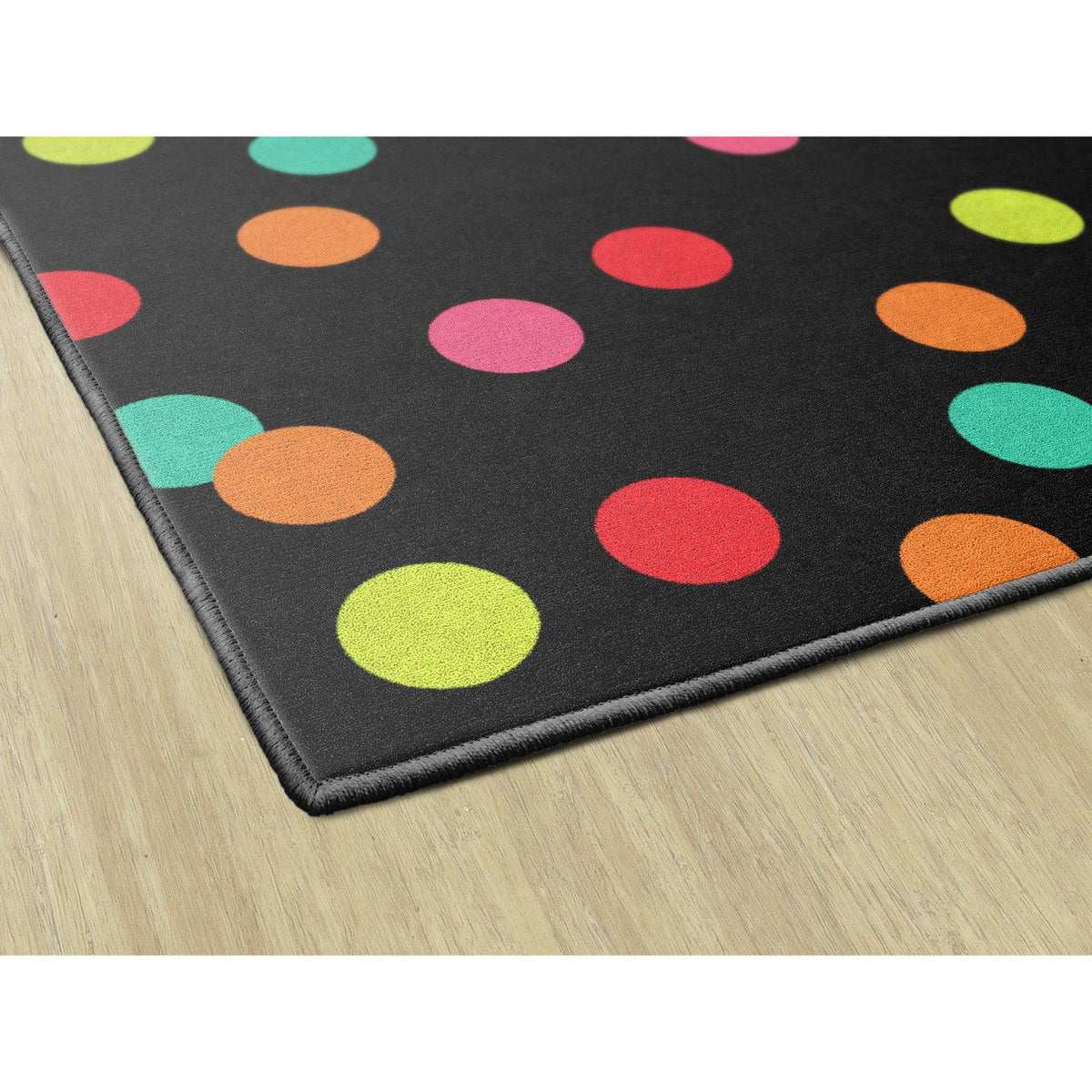 Schoolgirl Style Black, White & Stylish Brights Polka Dots On Black Rugs