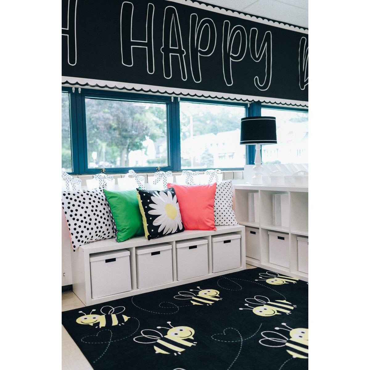 Schoolgirl Style Bees On Black Rugs