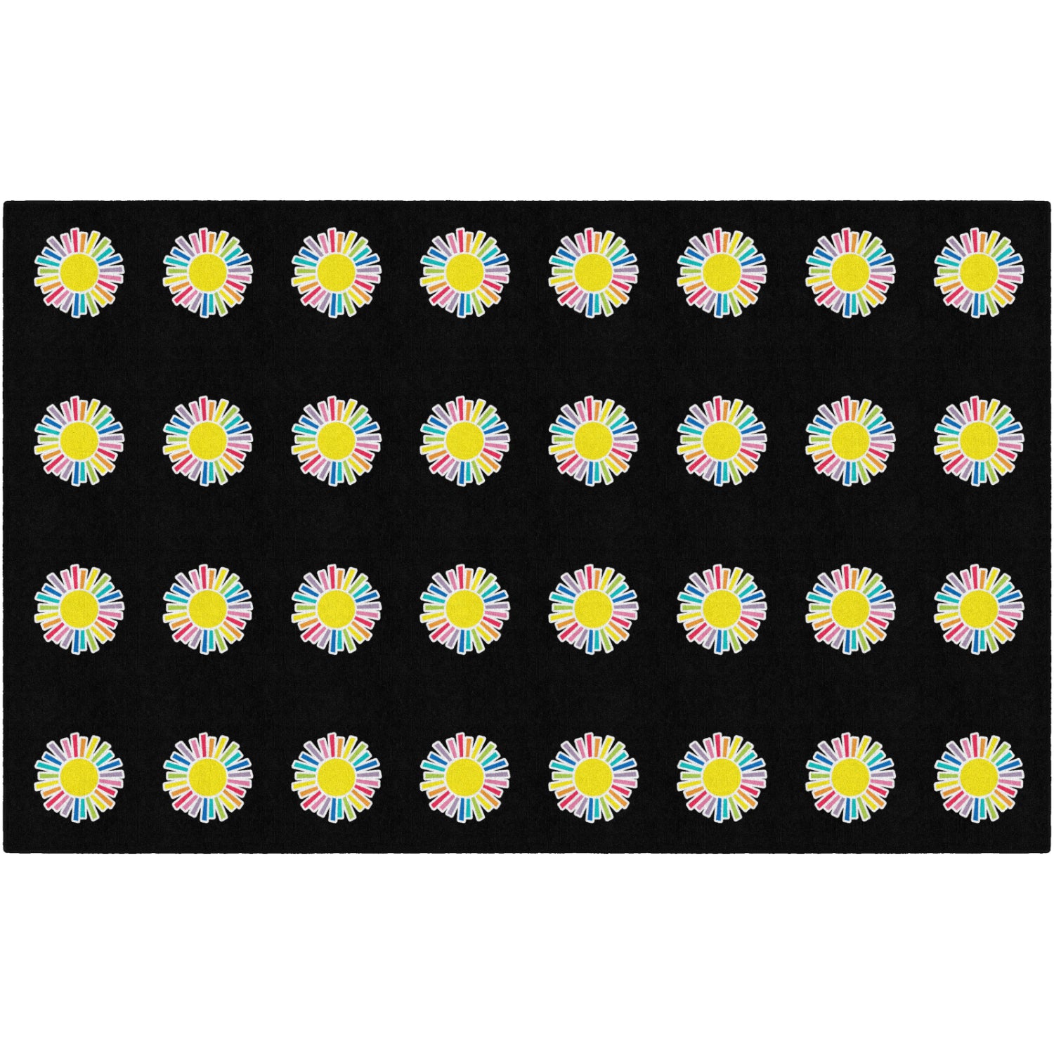 Schoolgirl Style Rainbow Sun Black Criss Cross Rug, 7'6" x 12' Rectangle