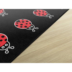 Schoolgirl Style Ladybugs On Black Criss Cross Rug, 7'6" x 12' Rectangle